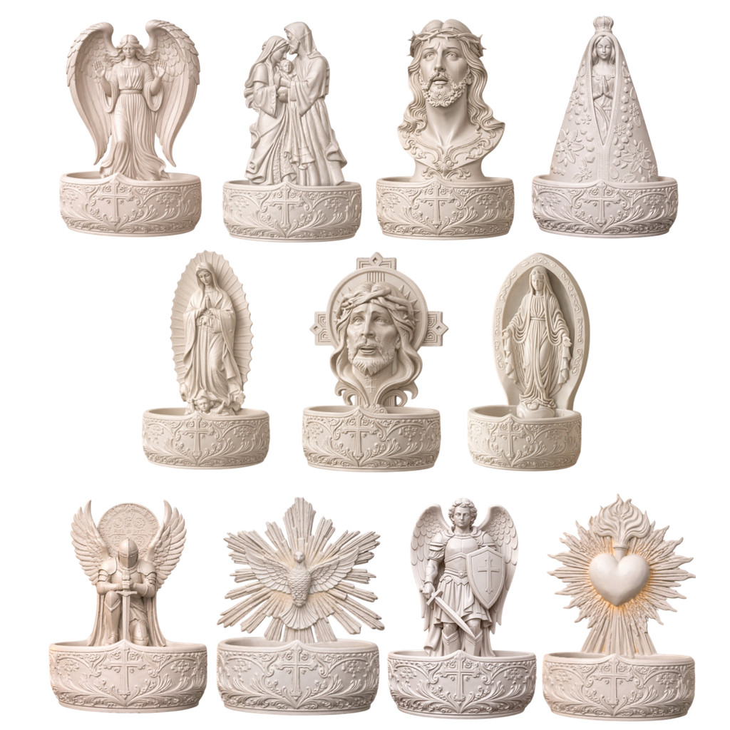 Pia Água Benta Sagrada Família Porta Terço Parede Mesa Impressão 3D