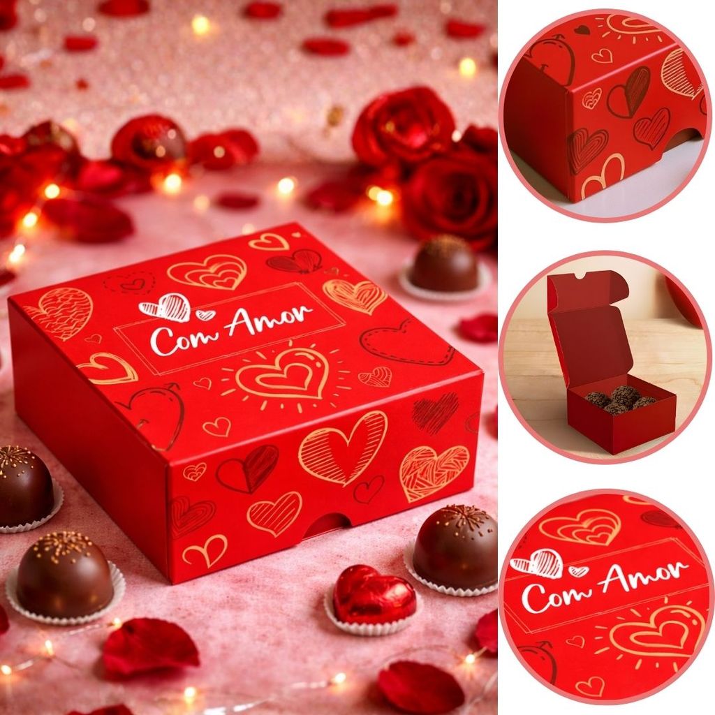 10 CAIXA P/ 4 DOCES 8X8X4 COM AMOR 6009 ( DIA DOS NAMORADOS IDEIA 2026 )