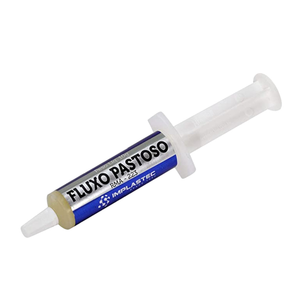 Fluxo de Solda Pastoso Seringa Implastec RMA-223 10g de Pasta para Soldar para Placas Eletrônicas
