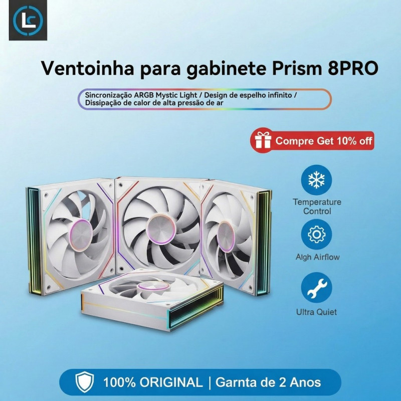 ?Ventilador ARGB Prism 8 PRO 120mm para PC 1600RPM Fixo  Refrigeração Eficiente Grande quantidade de vento