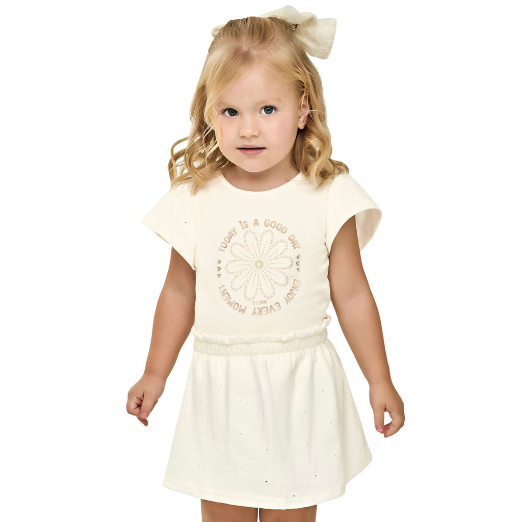 Conjunto Infantil Menina Estampa em Puff Elian Bege