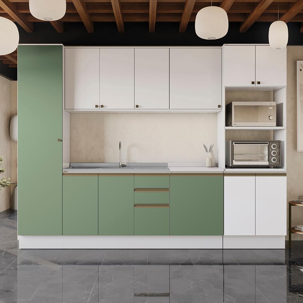Cozinha Modulada Celeste Kappesberg 100% MDF Branco/Verde 7 Peças