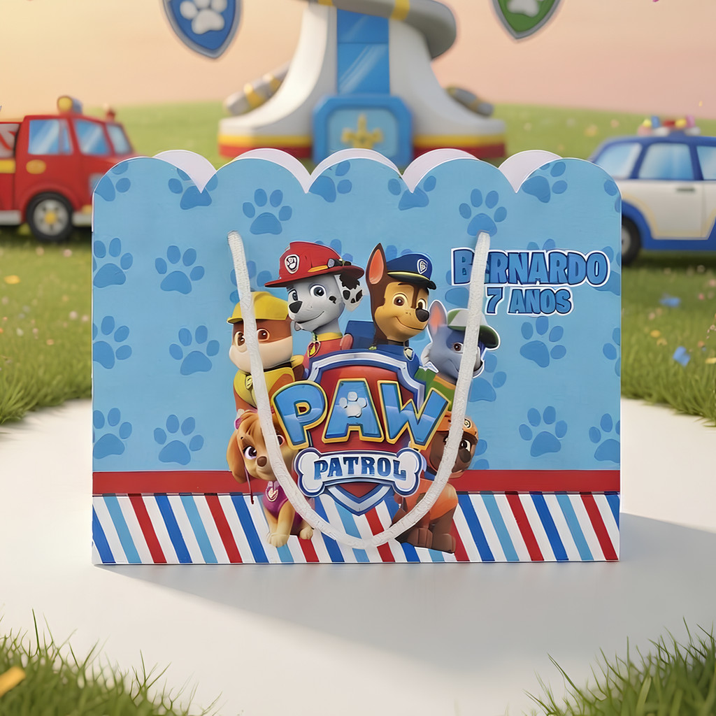 Kit Sacola Sacolinha Papelaria Personalizada Patrulha Canina Sacolinha de Lembrancinha Caixinha para Festa