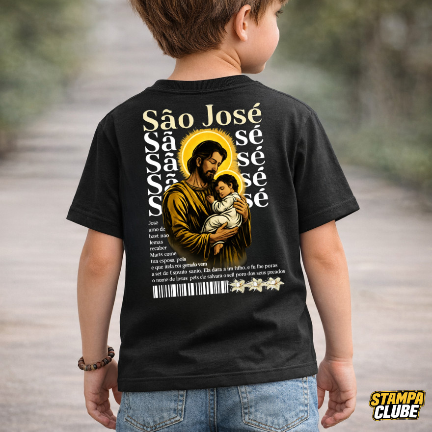 Camiseta Moda Infantil São José Menino Jesus No Colo Blusa 100%Algodão Basica Menina e Menino Esctilosa