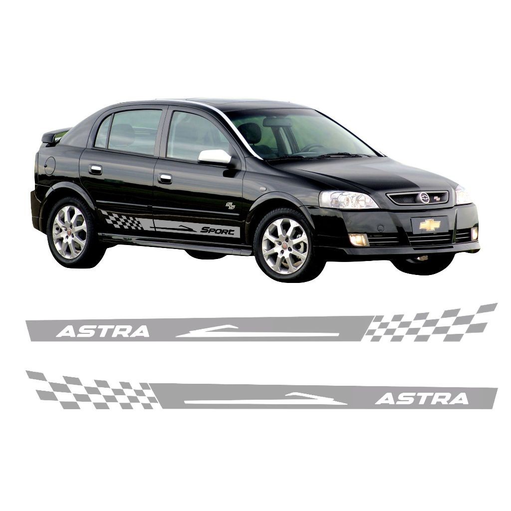 Kit 2 Adesivos Astra Faixa Lateral Sport Tuning 2 E 4 Portas Personalizado Prata Ch42