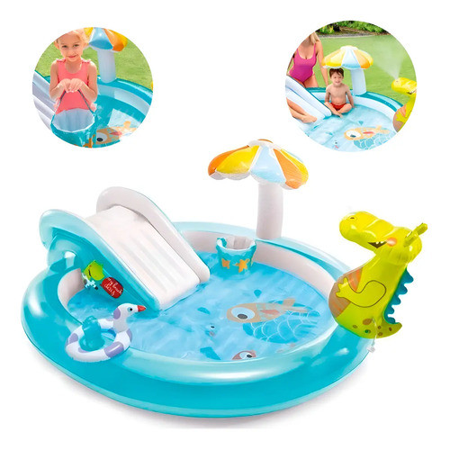 Intex 57165 Piscina Inflável Infantil 160l Com Escorregador Azul-celeste