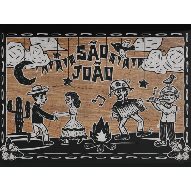 Painel de TNT Festa Junina Cordel 1 Unidade (1m x 1,40m) São João Rústico Casal Caipira e Fogueira