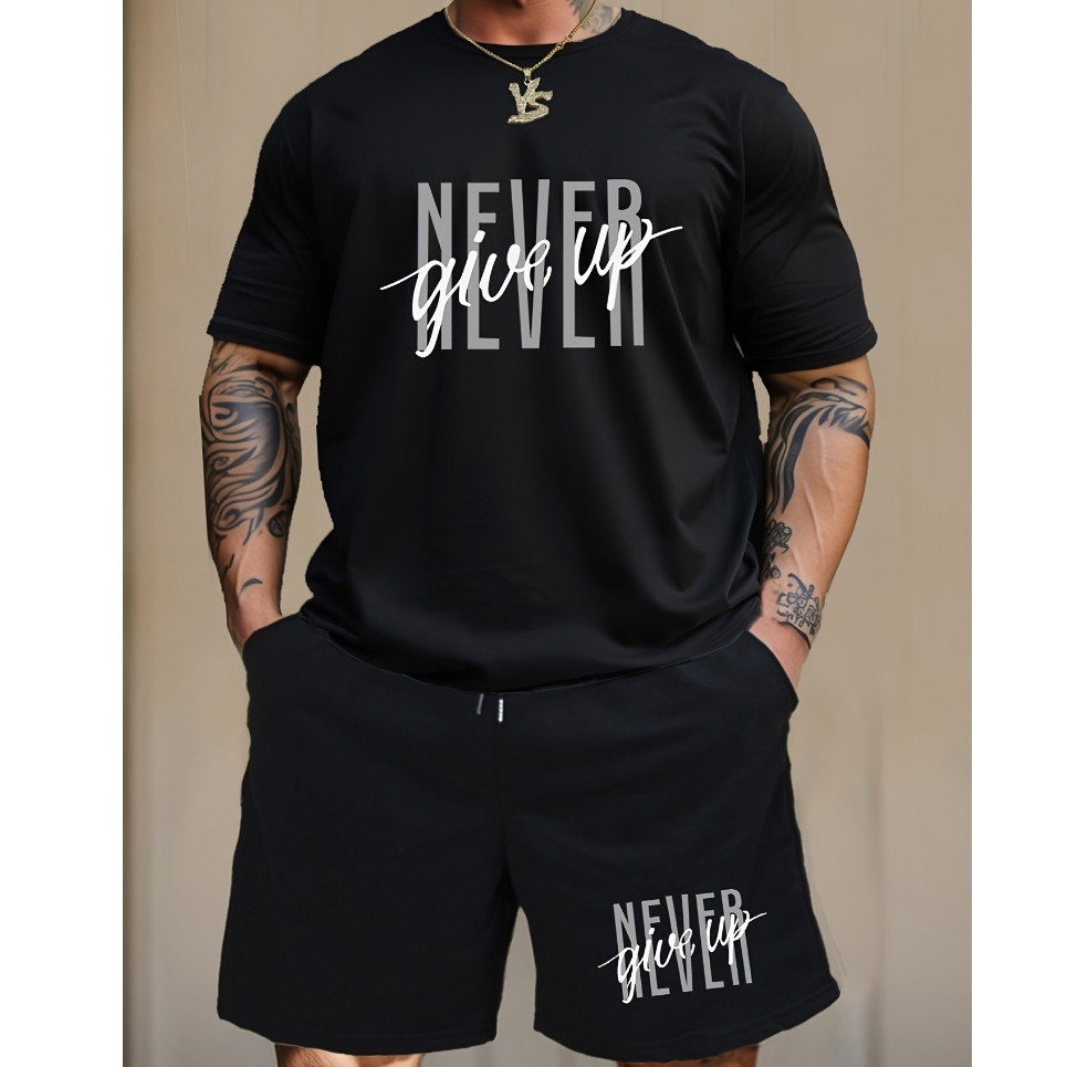 Conjunto de 2 Peças Masculino Casual Esportivo Manga Curta Estampado Verão Never Oversized