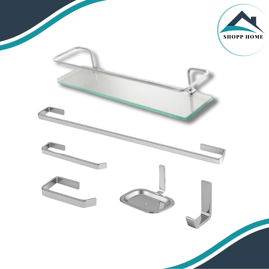 Kit Acessórios Para Banheiro Quadra em  Alumino + Porta Shampoo Reto em Oferta na Shopee