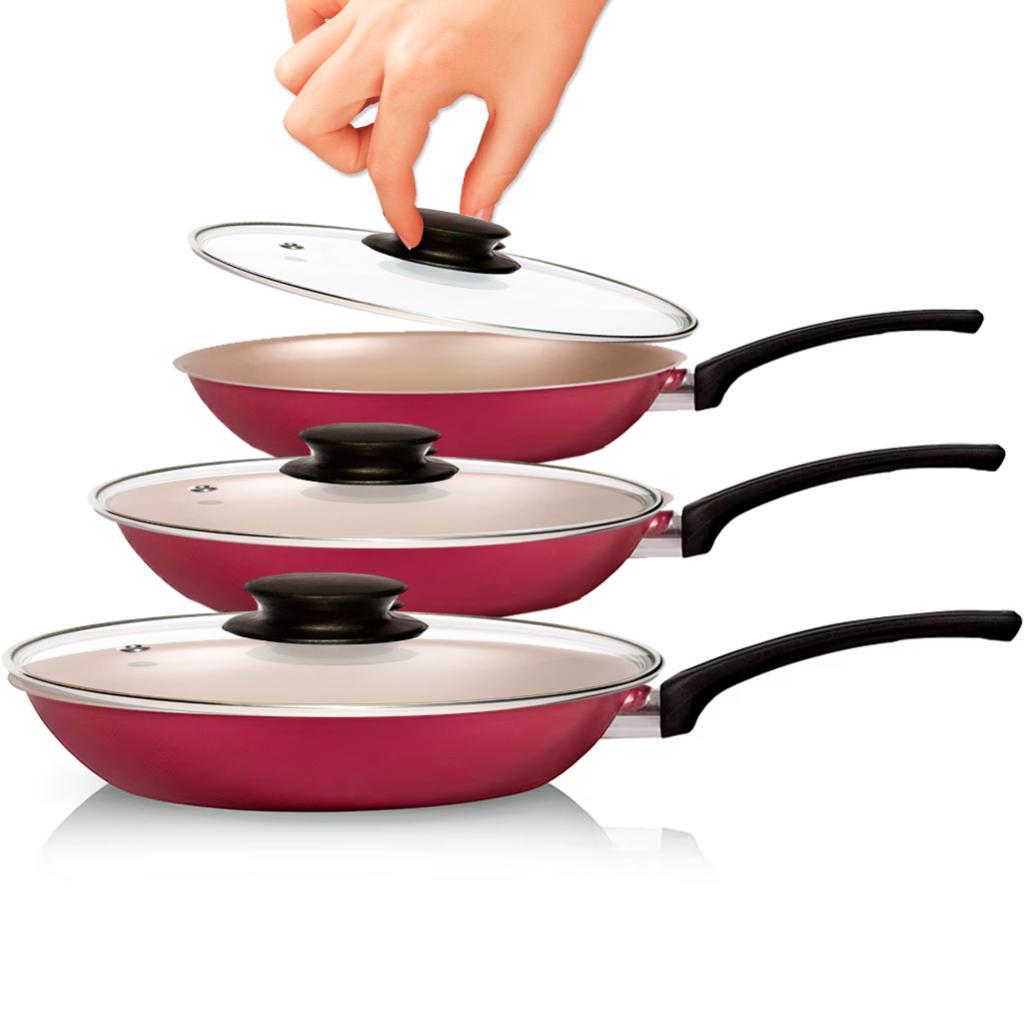 Kit de Frigideiras com Tampa 3 peças Panelux Magnific Cereja Antiaderente Bege em Oferta na Shopee