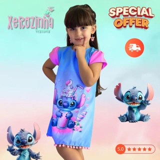 Vestido Infantil Stitch e Angel Menina Estampado Leve Verão 2 a 8 Anos em Oferta na Shopee