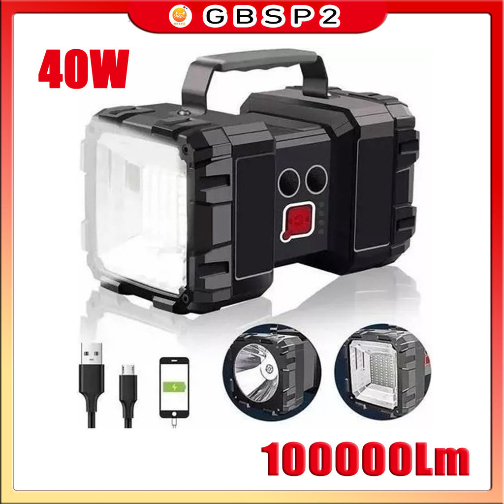 Lanterna Holofote Super Potente Led Recarregável 40w 100000Lm Potente Sitio Fazenda Acampamento Camping Segurança