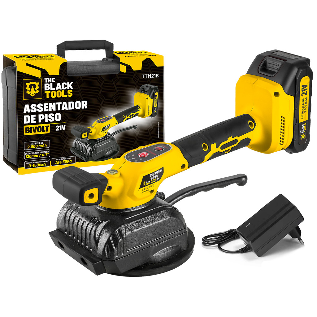 Máquina Assentar Cerâmica Pisos Porcelanato Com Ventosa À Bateria 21v The Black Tools TTM21B em Oferta na Shopee
