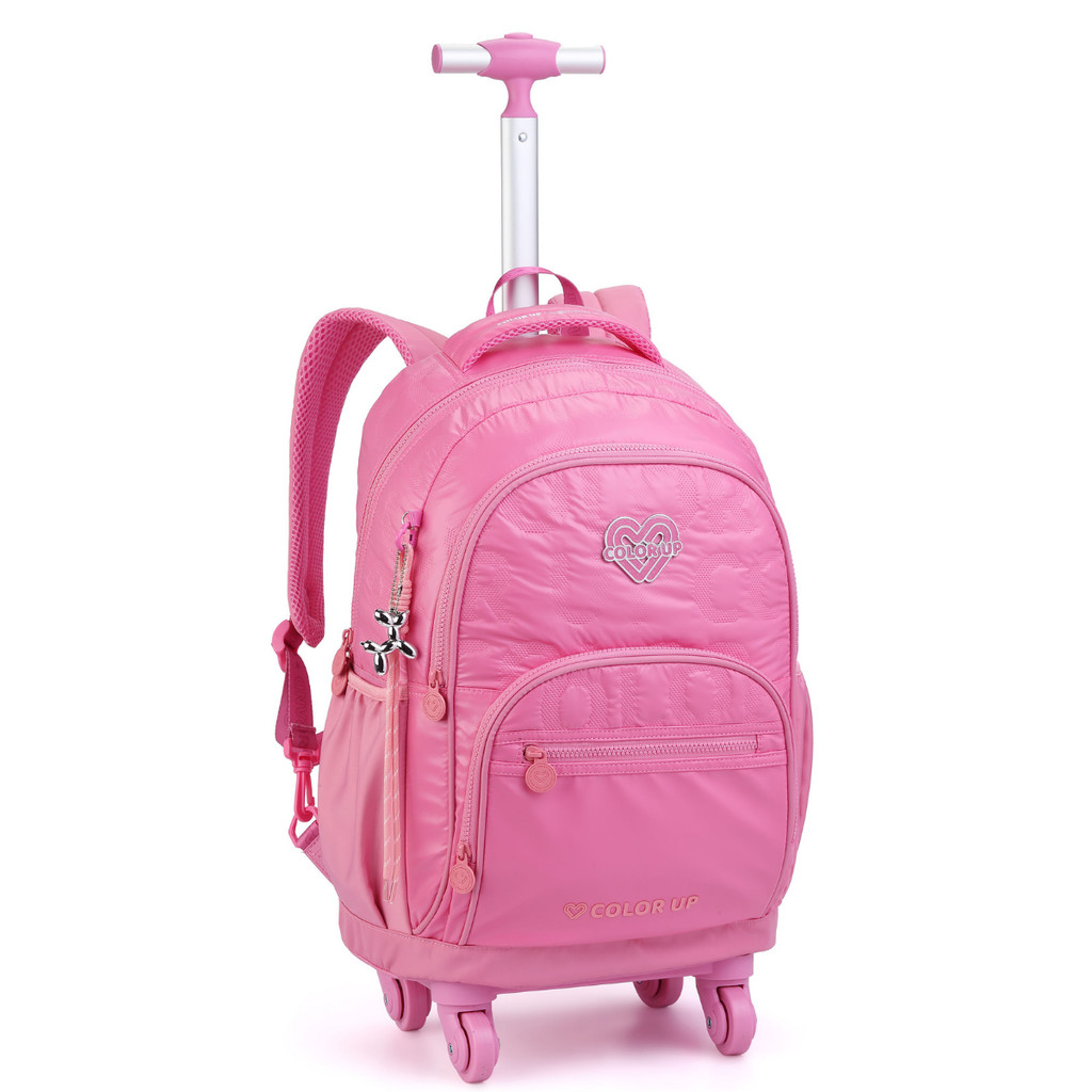 Mochila Escolar De Rodinha 360 Graus Juvenil Feminina Rosa Grande Color Up Reforçada Com Alça Notebook