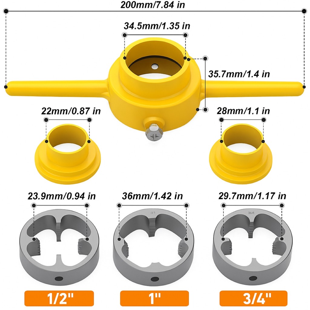 Kit 6 Peças Jogo De Tarraxa Para Fazer Rosca Rosquear Canos Tubos Pvc 1/2 3/4 E 1 Polegadas Manual
