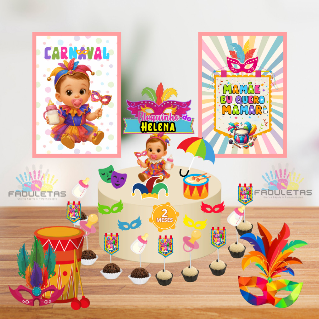 Kit Festa Só Um Bolinho CARNAVAL BABY MENINA Enviar Nome/Idade IMEDIATAMENTE em Oferta na Shopee
