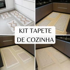 Kit tapete cozinha 100% algodão com passadeira geometric 3pç