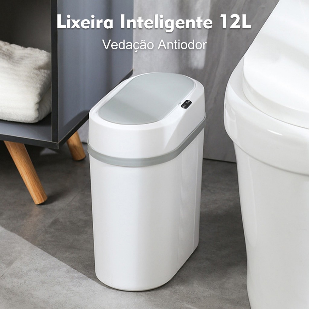 Lixeira Automática 12L com Sensor Inteligente  Abertura Sem Toque Design Moderno para Cozinha, Banheiro e Escritório em Oferta na Shopee