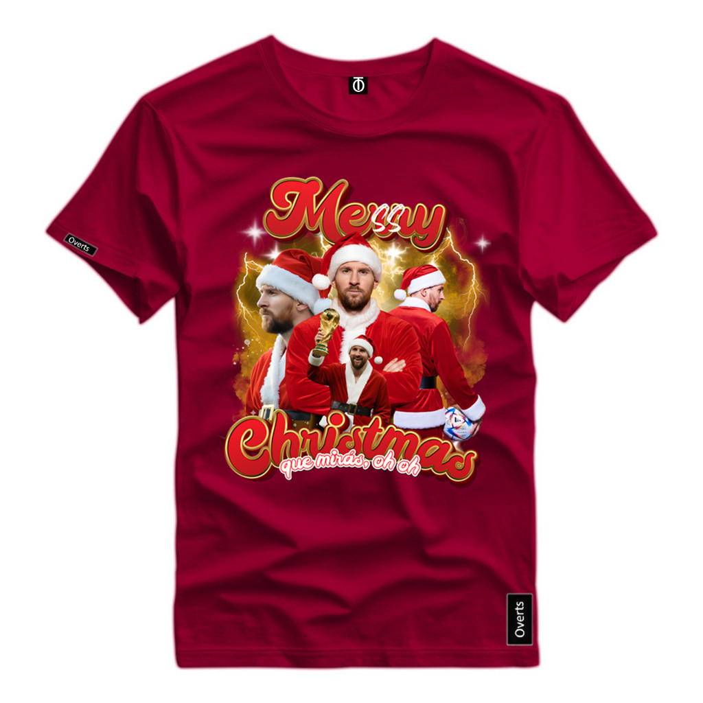 Camiseta Masculina Estampa Merry Christmas Messi Futebool Craque Camisa Natal 2025 Top Malha Premium