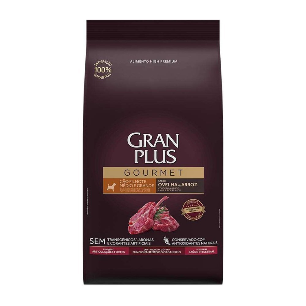 Ração Seca GranPlus Gourmet Ovelha & Arroz para Cães Filhotes Raças Médias e Grandes 15kg