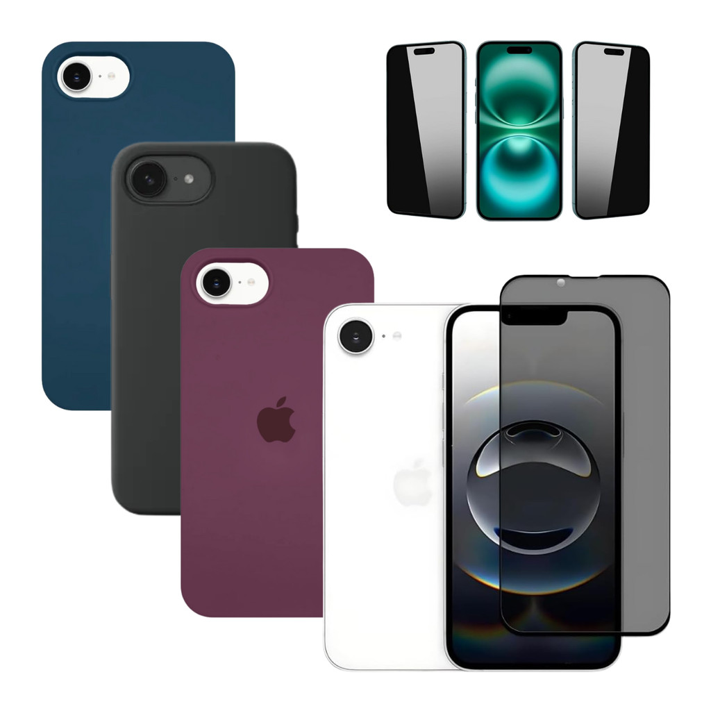 kit capinha capa de silicone case aveludada proteção premium para iphone 16E + película privacidade