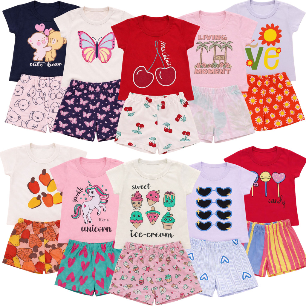 Kit 8 Peças Roupa Infantil Bebe Verão Menina Conjunto Calor Camiseta Malha Short Moletinho Feminho em Oferta na Shopee