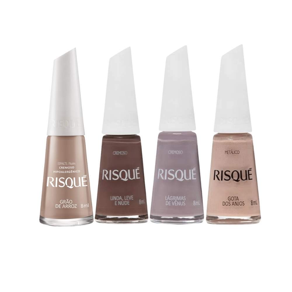 Kit 4 Esmaltes Risqué Tons Nudes Cremoso Hipoalergenico