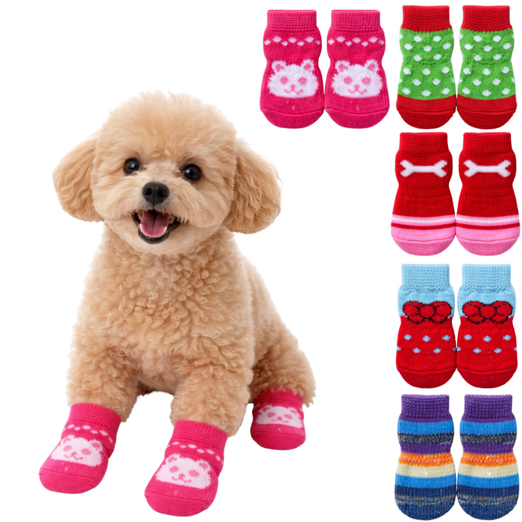 Kit 4 Meias Pet Antiderrapantes Cachorro Gato Conforto Segurança Proteção Patinhas Tamanhos P M G