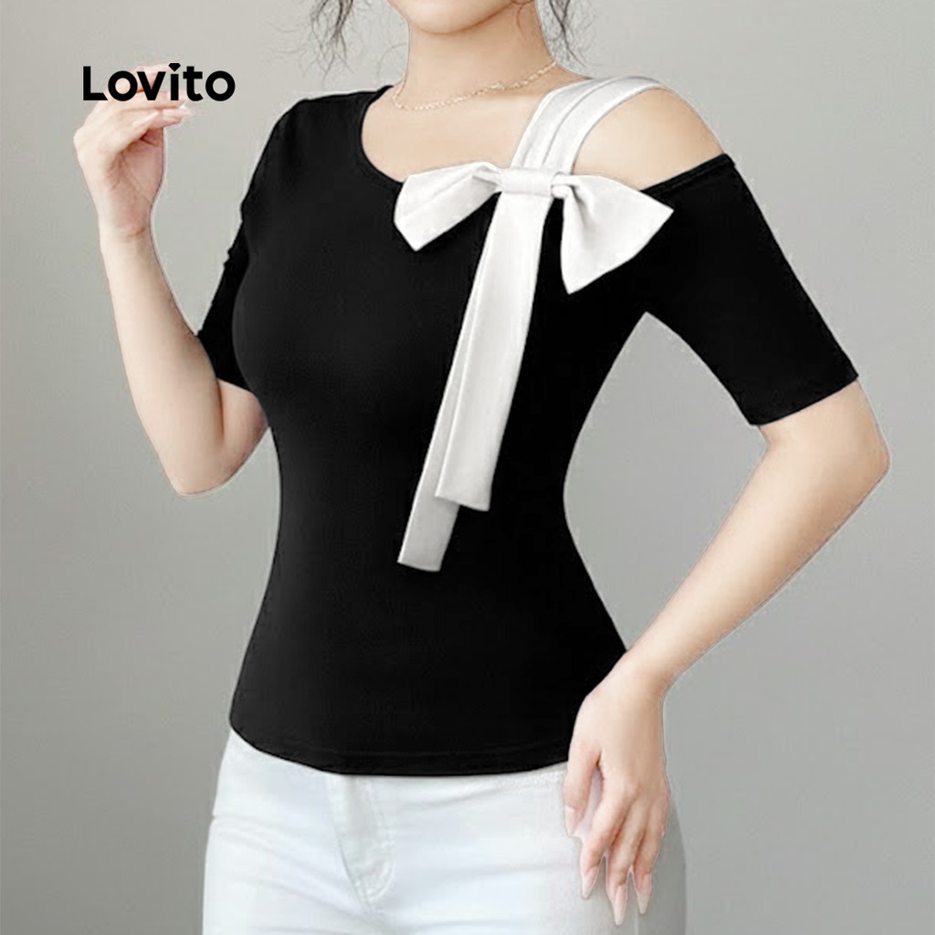 Lovito Camiseta Casual Colorblock Assimétrica Para Primavera E Verão Feminina L171ED350