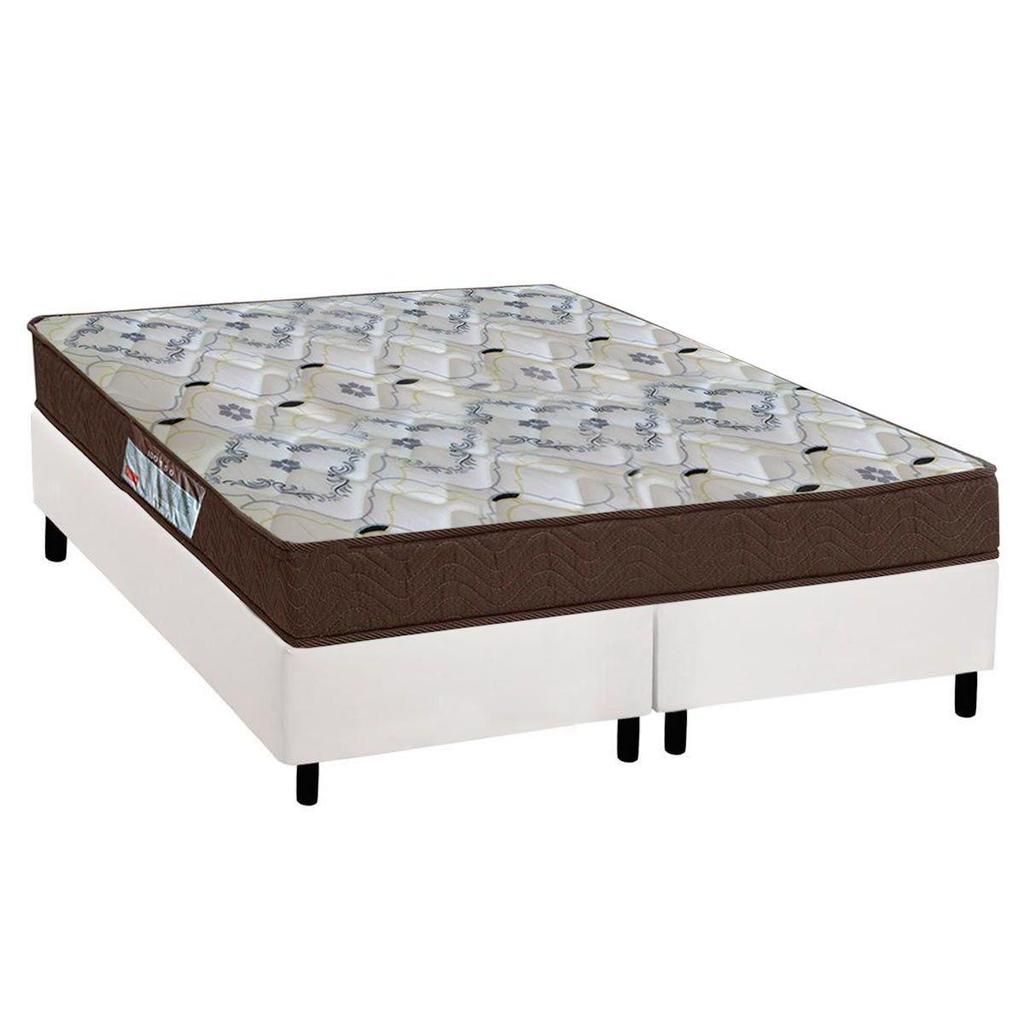 Cama Box Queen: Colchão Anatômico Ortobom D45/EP Fort Tech ISO 150 + Base CRC Suede White(158x198)