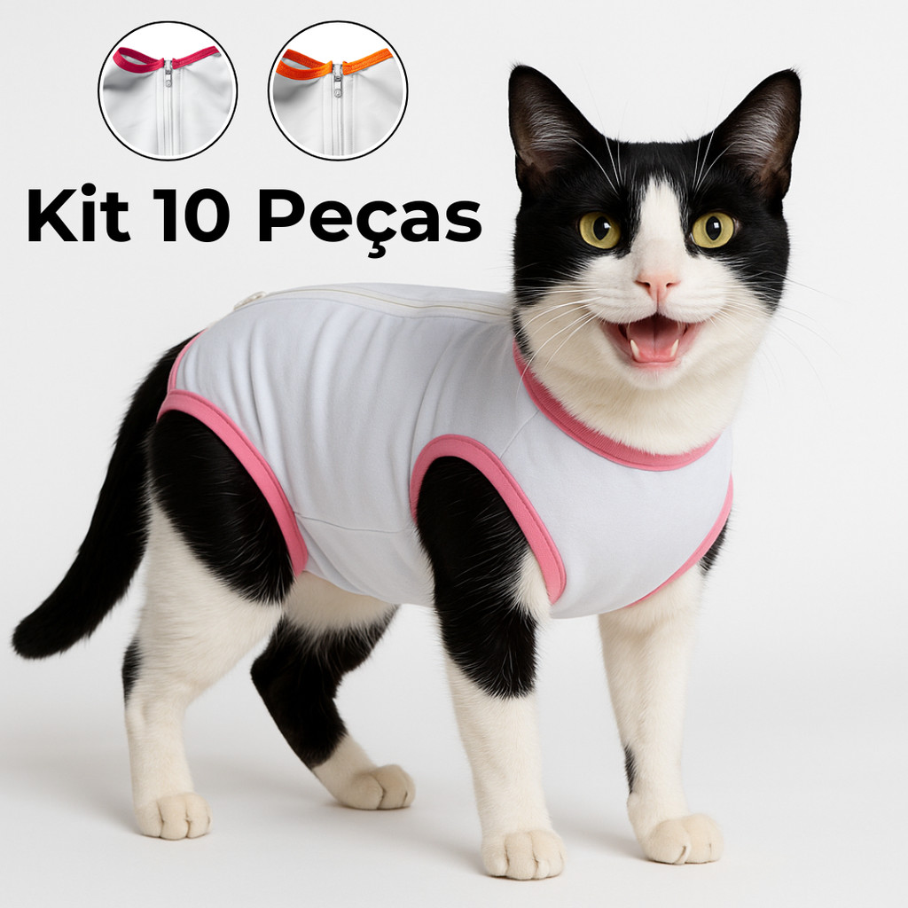 Kit 10 Roupas Pós Cirúrgica Pet - Macacão Protetor para Gato Castração Cirurgia Macho e Fêmea Atacado para Lojas