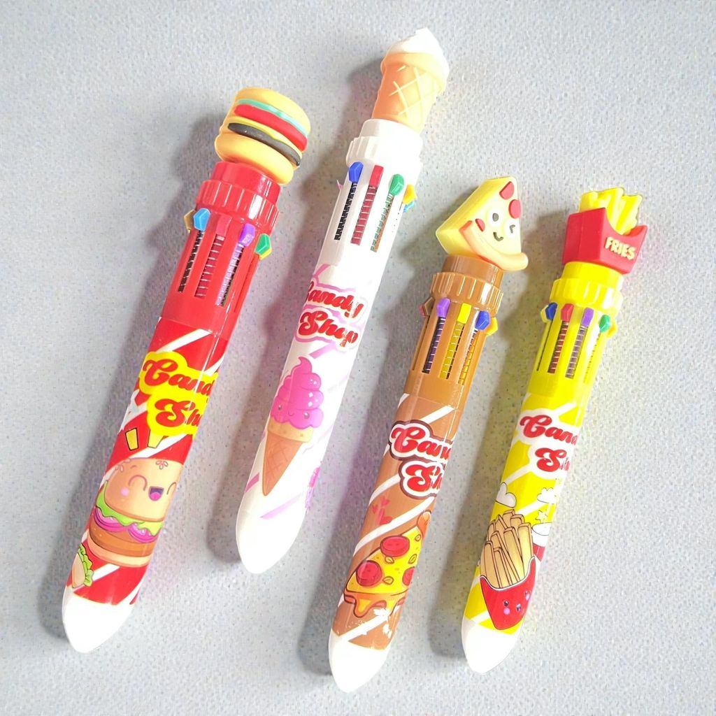 Caneta Multicolor 10 Cores Fast Food | Material Escolar Criativo em Oferta na Shopee