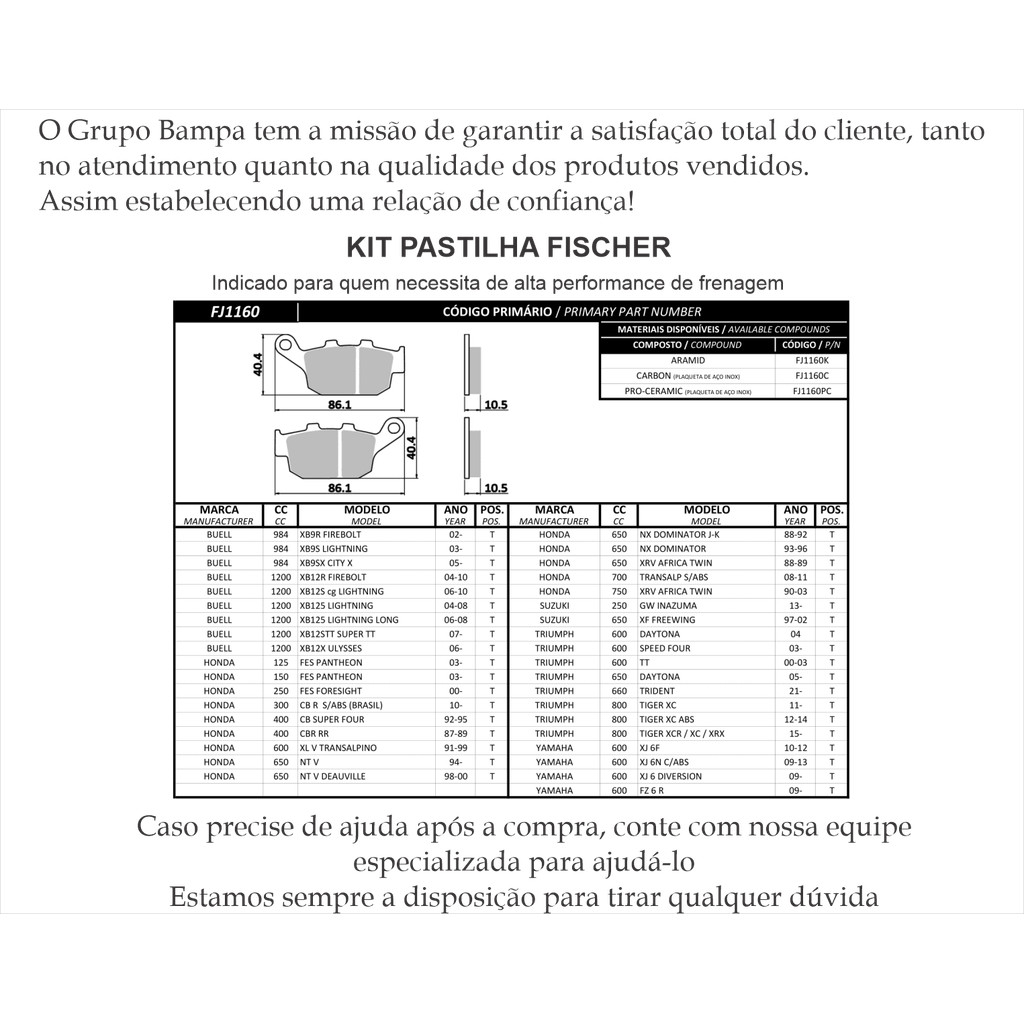 Pastilha Fischer Ceramica Traseira CB300r CB500R F/X NC700X XL700V NC750X Kawasaki Z800 Z900 Fj1160pc · foto 2