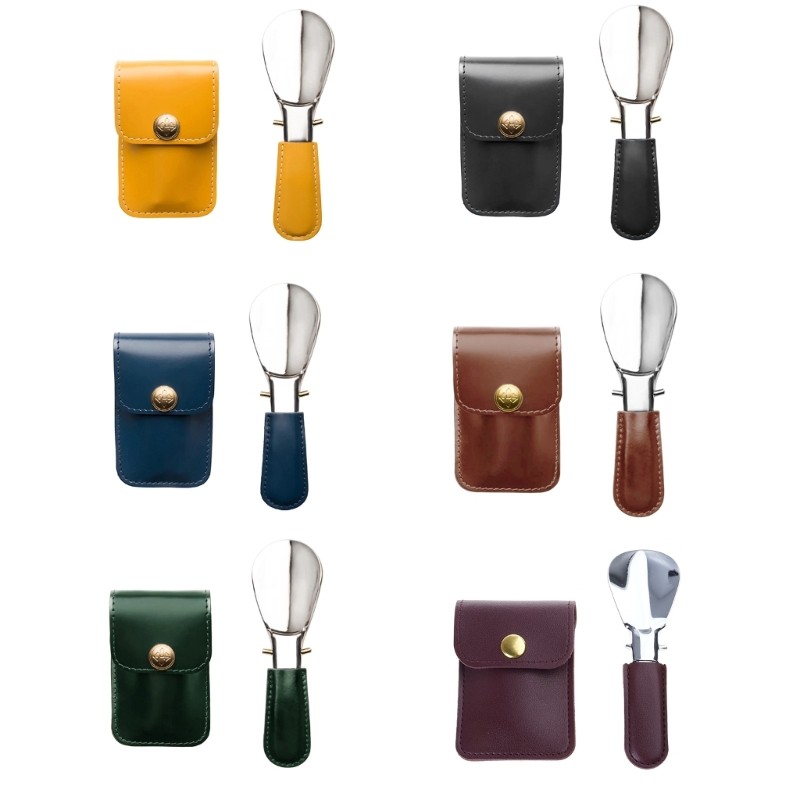 Hi * Buzina Sapato Dobrável Aço Inoxidável Estojo Armazenamento Alça Couro PU Calçadeira Ferramenta