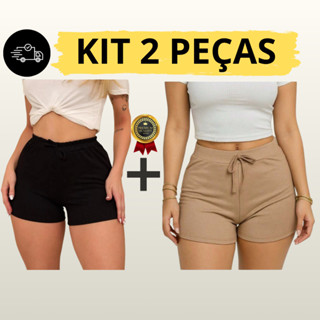 Kit 2 Shorts Canelado Básico Moda Feminina Tendência em Oferta na Shopee