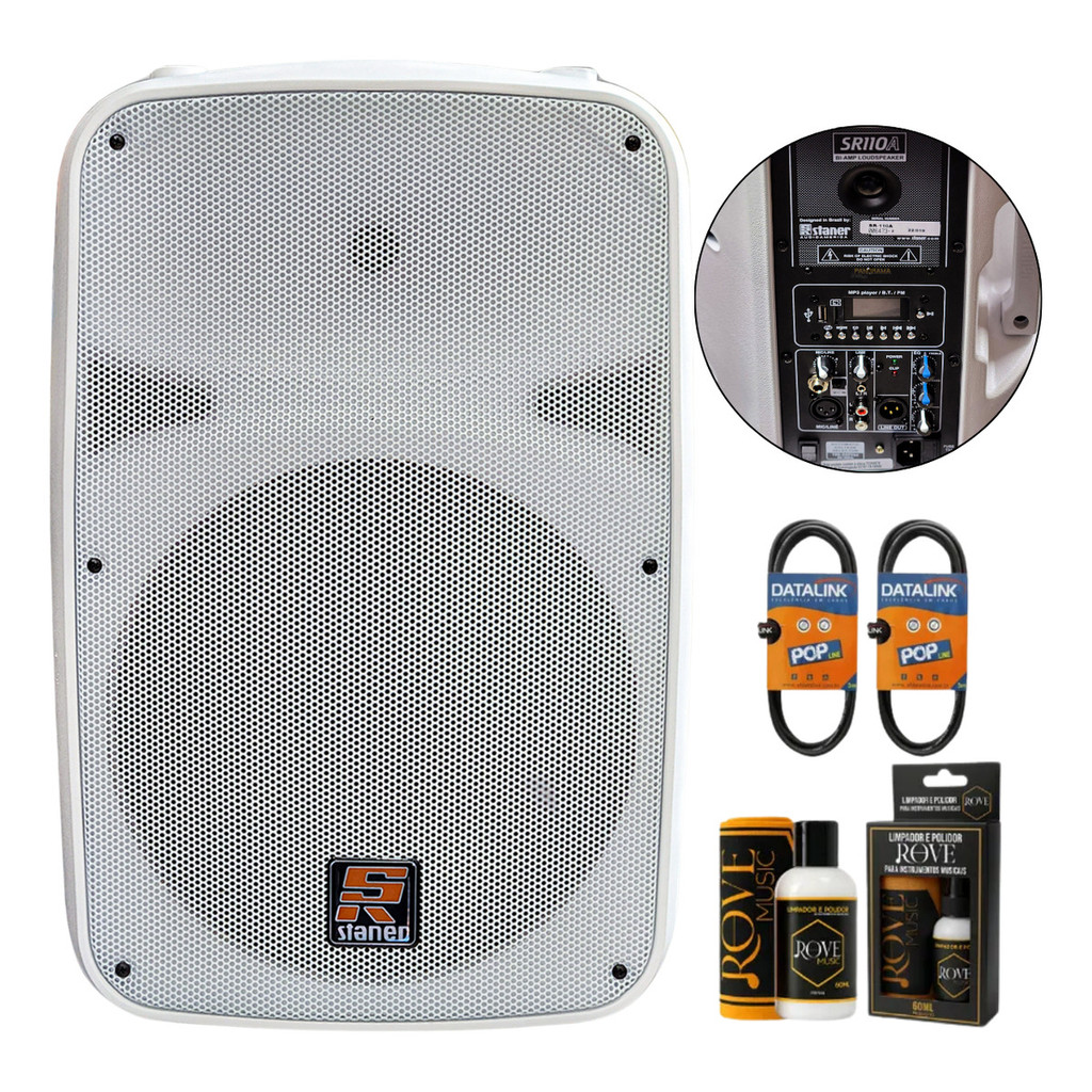 Kit Caixa Ativa 10 Staner Sr110 Branca C/ Bluetooth 110wrms