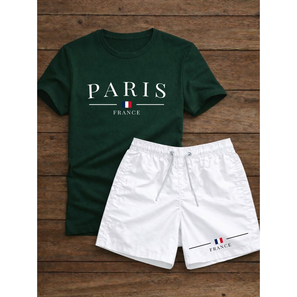 Conjunto Camiseta Paris 100% Algodão + Short Tectel Masculino Lançamento Promoção