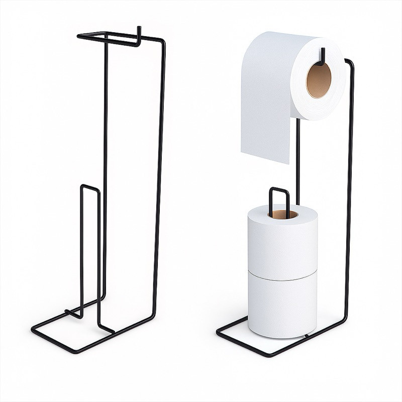 Suporte Porta Papel Higiênico De Chão 3 Rolos Preto
