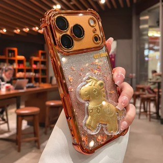 Luxo Glitter Bling Claro Caso De Telefone Para iPhone 17 16 15 14 13 12 11 Pro Max Plus Ar Novo 3D Cavalo Dourado Dinhei em Oferta na Shopee