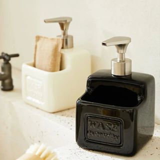 Porta Sabonete Liquido de Porcelana Premium de 500ML com Porta Compartimento Porta Utensilio Multiuso 17x11cm - 1065 em Oferta na Shopee