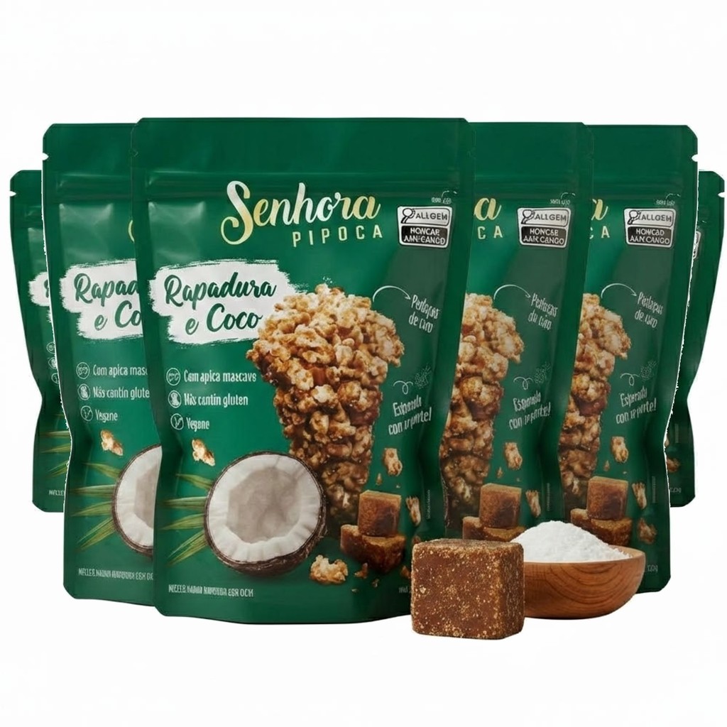 Kit c/ 6un Pipoca Gourmet SENHORA Sabor Rapadura e Coco 100g