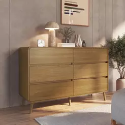 Cômoda Aparador Multiuso 6 Gavetas Estilo Retrô Moderna Para Quarto ou Sala