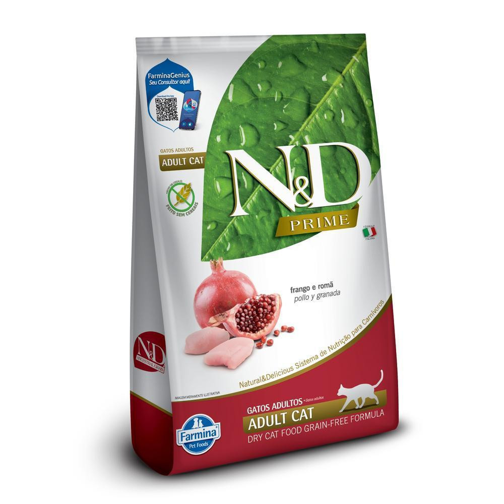 N&D Prime para Gatos Adultos de Todas as Raças Sabor Frango e Romã 1,5Kg