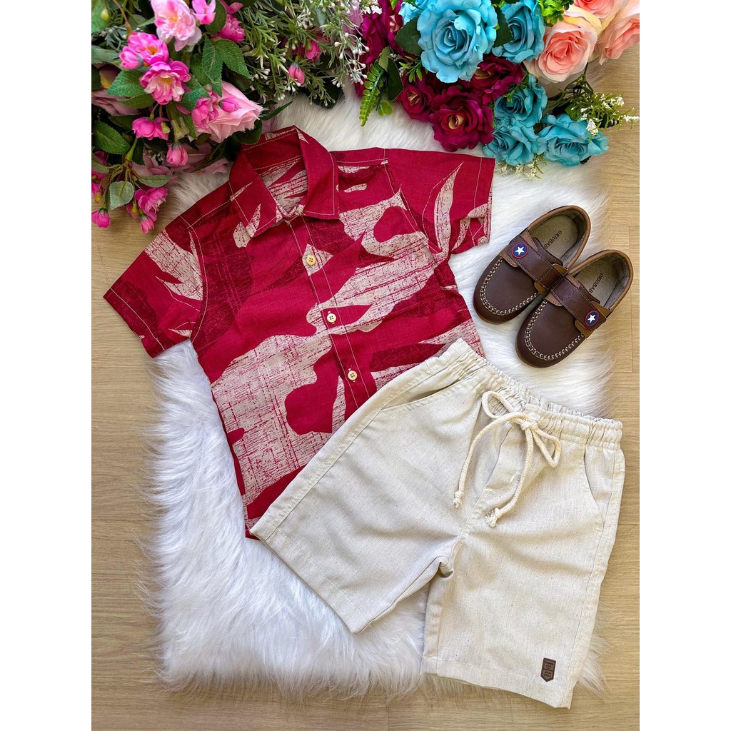 Conjunto Meninos Lucas Banana Club Shorts Camisa Vermelho