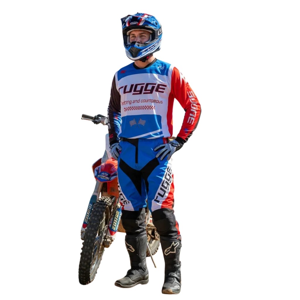 Conjunto Motocross Prime Speed Rugge Trilha Off-road Velocross Azul Vermelho Branco