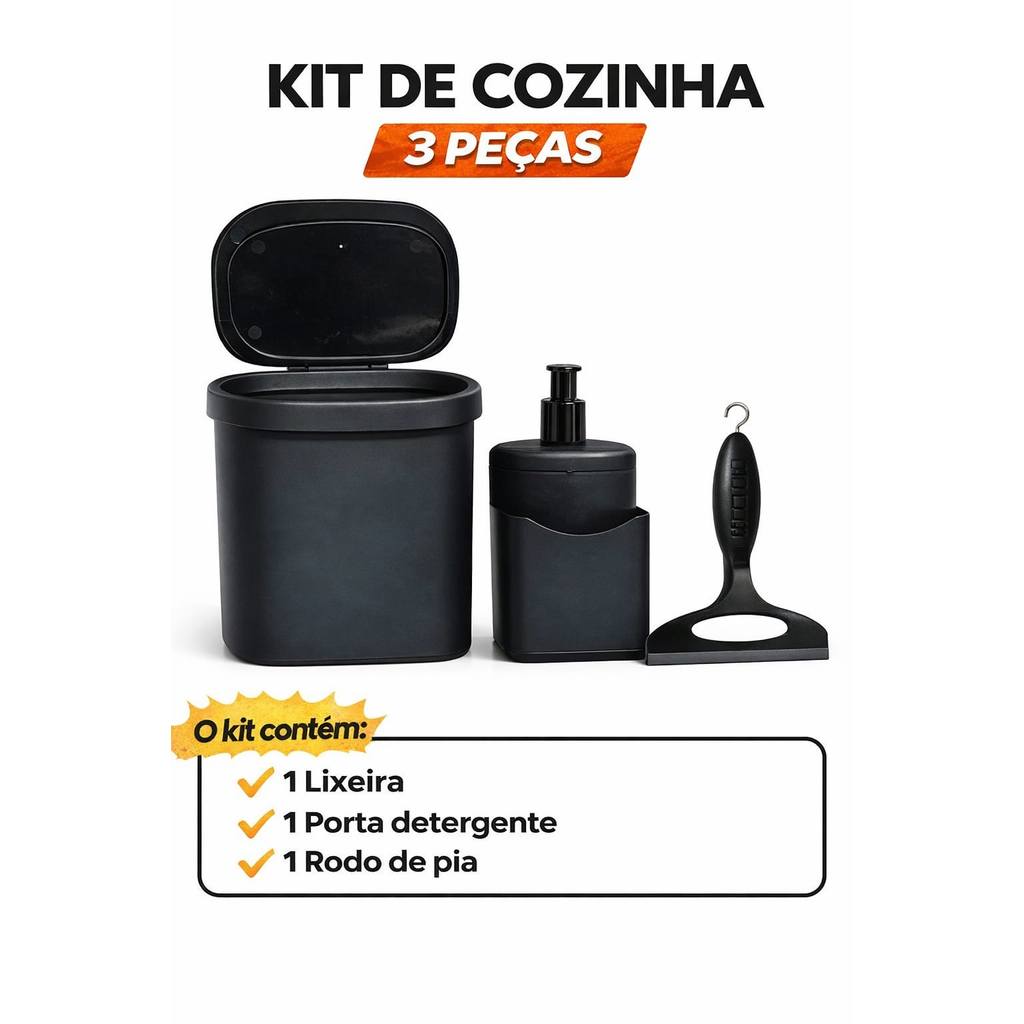 Conjunto Pia de cozinha Multiuso Porta Detergente , Bucha e Rodinho e  Lixeira 3,5 Litros em Oferta na Shopee