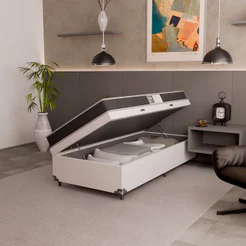 Cama Box Baú Solteiro + Colchão D20 - Couro Branco