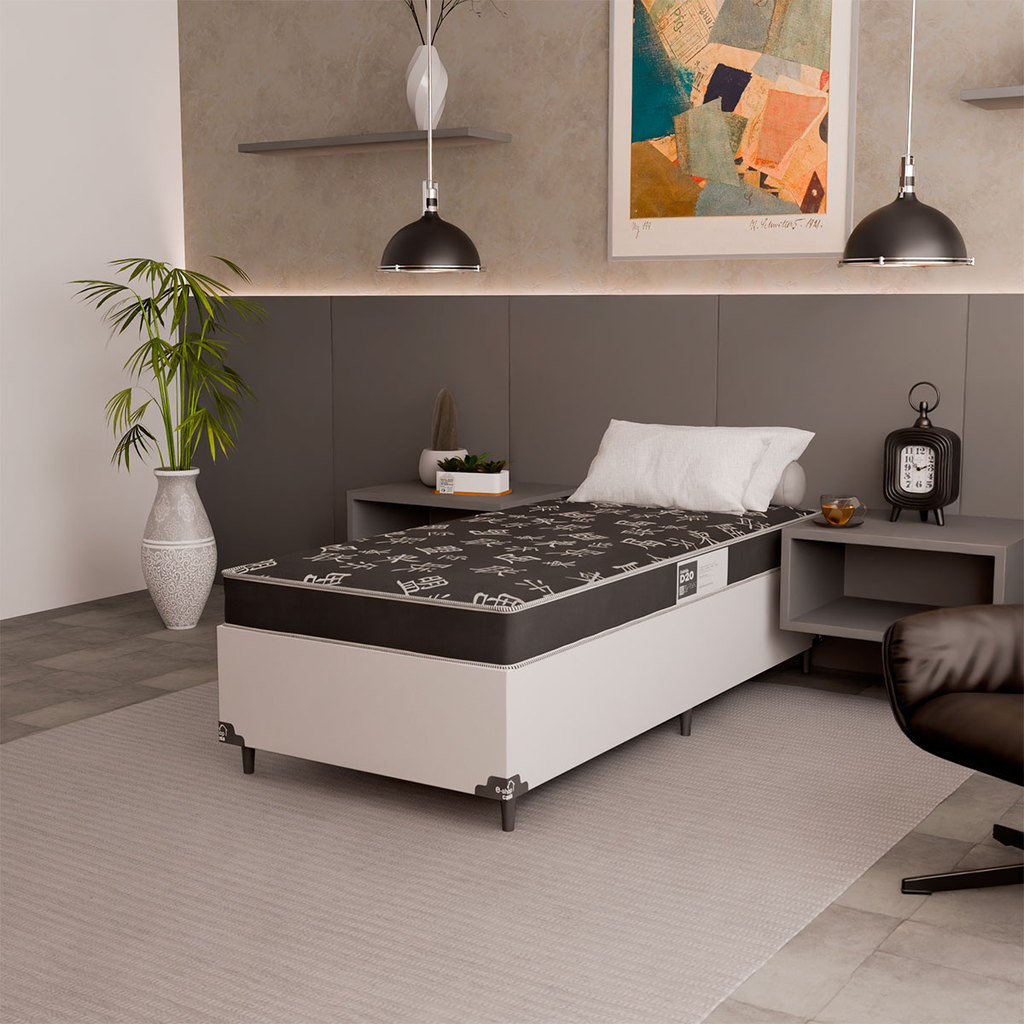 Cama Box Solteiro + Colchão D20 - Couro Branco