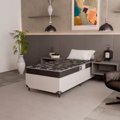 Cama Box Solteiro + Colchão D20 - Couro Branco