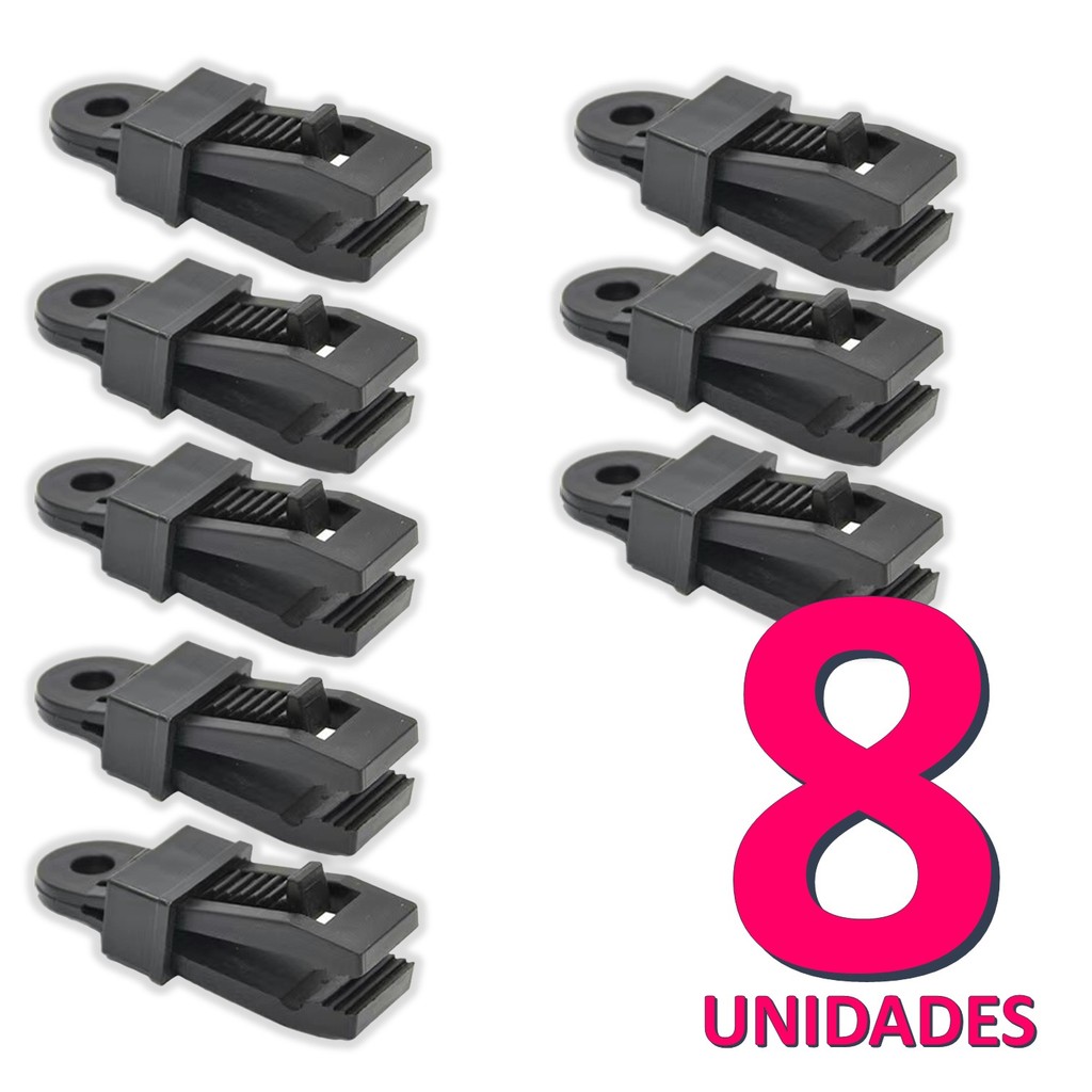 Kit 8 Clipes pregador Garra plástica jacaré para lonas e tendas